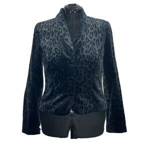 Maggy London Womens Sz SM Velvet Teal Cheetah Peacock Animal Print Jacket Blazer
